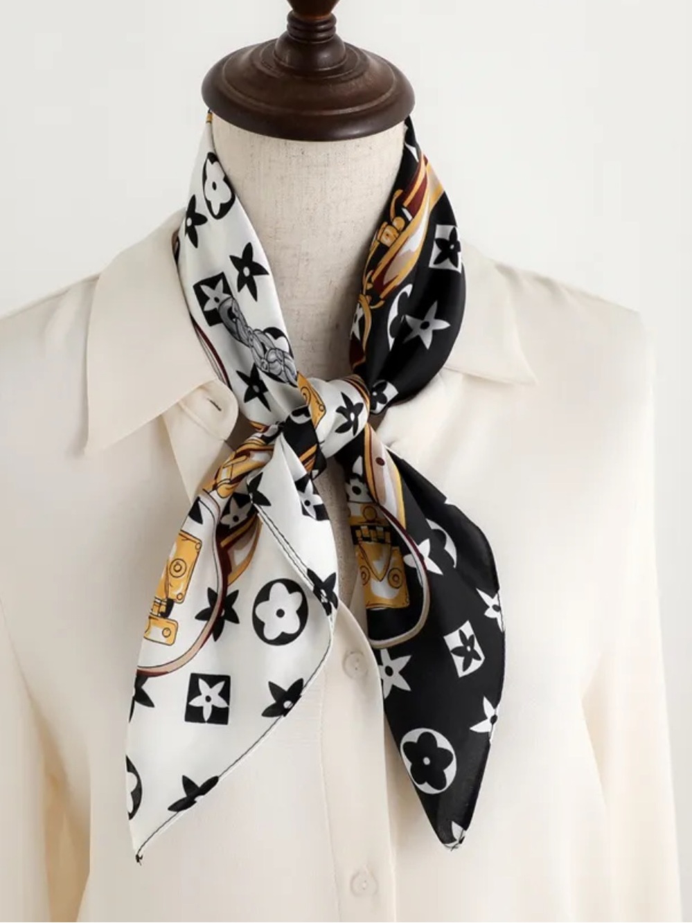 ShopEvelynne Black, White & Gold Floral Monogram Neck Scarf